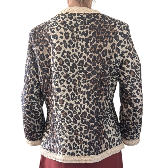 Vintage Carole Little Silk Quilted Leopard Print Cardigan Jacket Women’s L - Picture 4 of 10